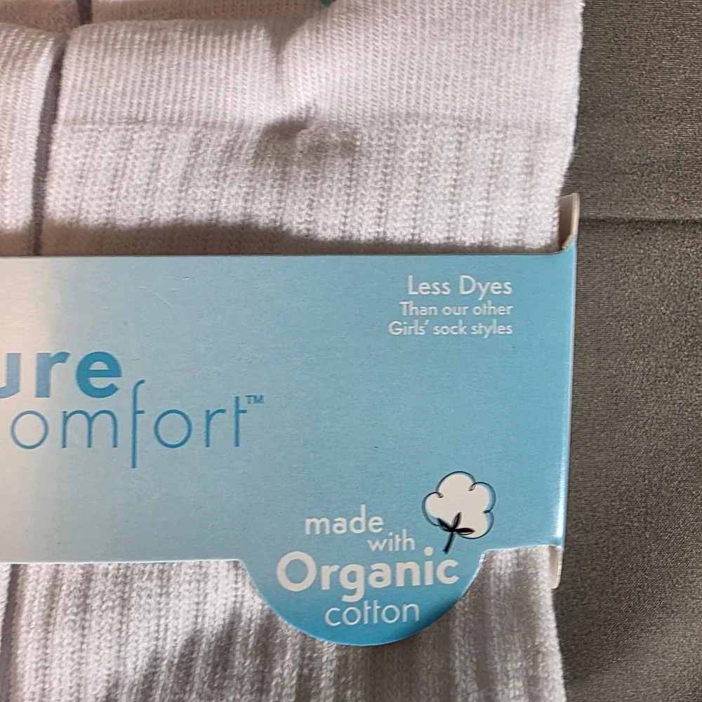 Hanes Premium Pure Comfort Girls Crew Socks 5 Pair White Organic Cotton Size M